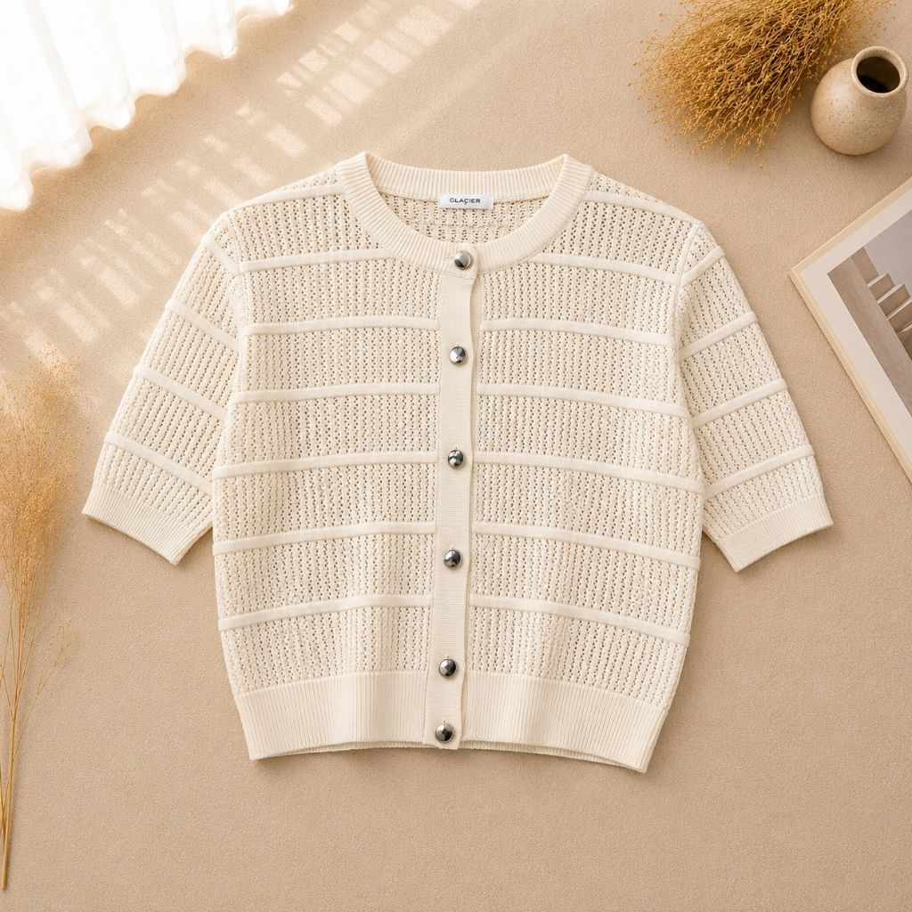 SANARASYA - GLACIER Knit Button Cardigan Top