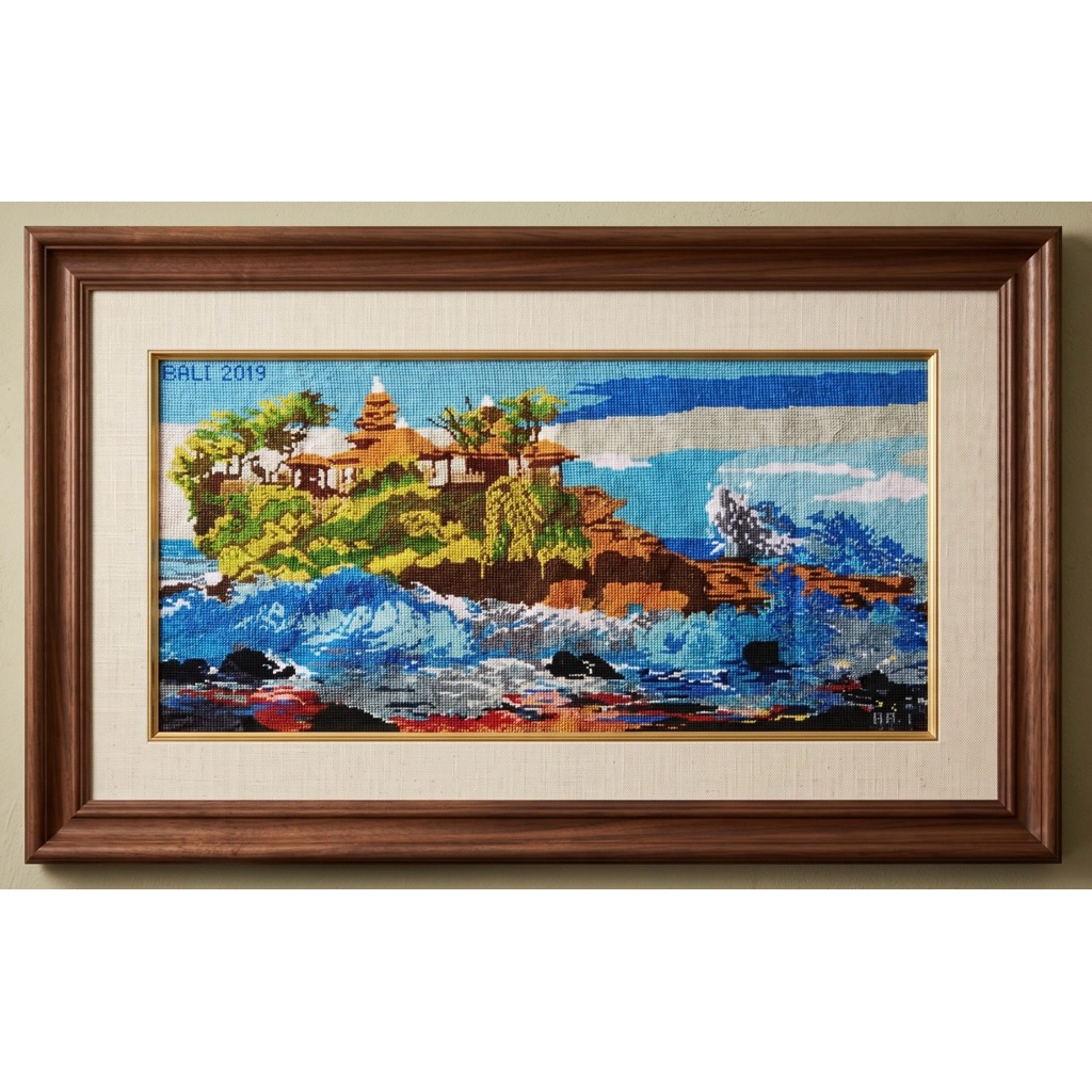 KRISTIK TANAH LOTBALI HANDMADE | 1 lembar hasil kristik jadi motif Pemandangan Bali (tanpa bingkai)