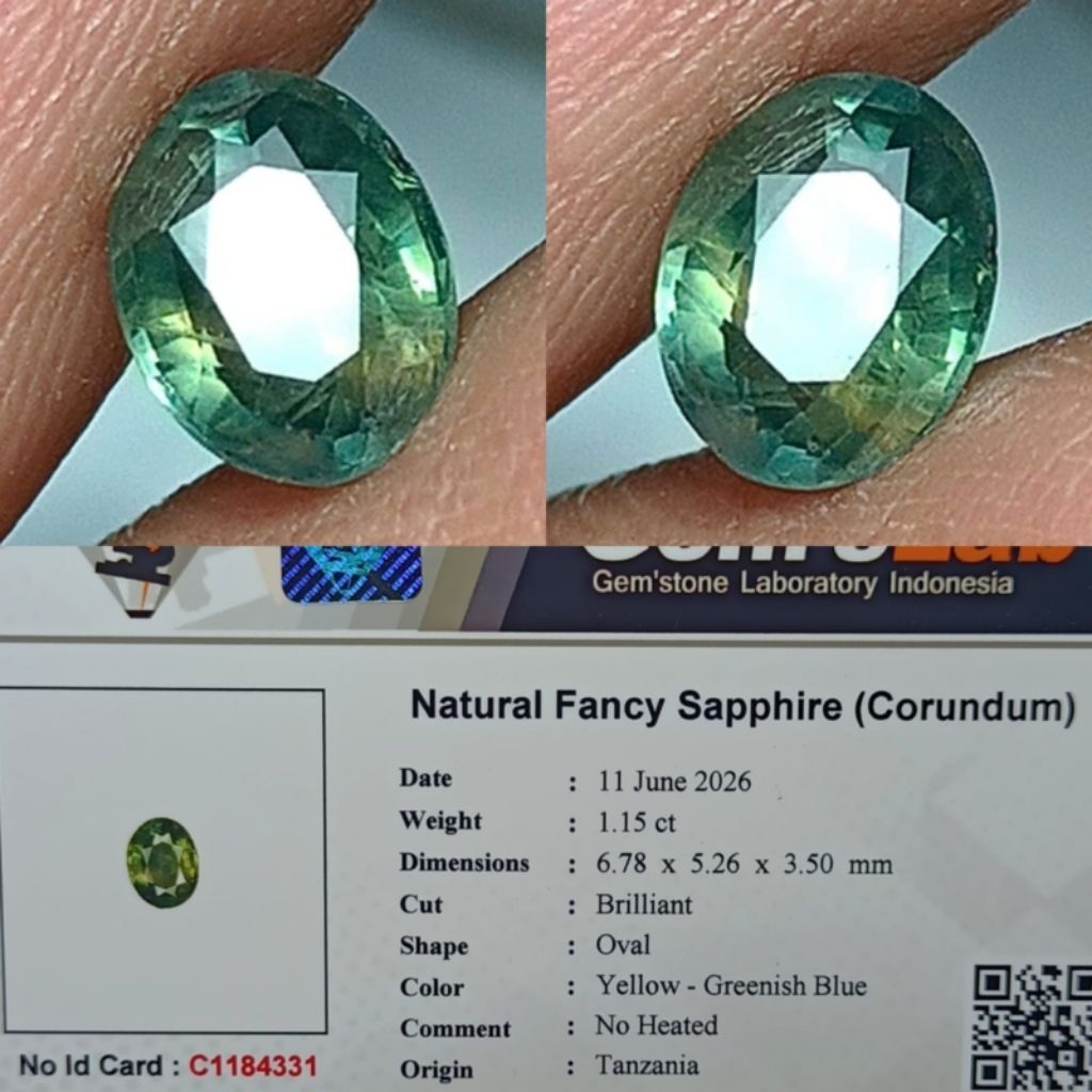 natural fancy sapphire ( corundum ) yellow - greenish blue no heated tanzania memo GLI