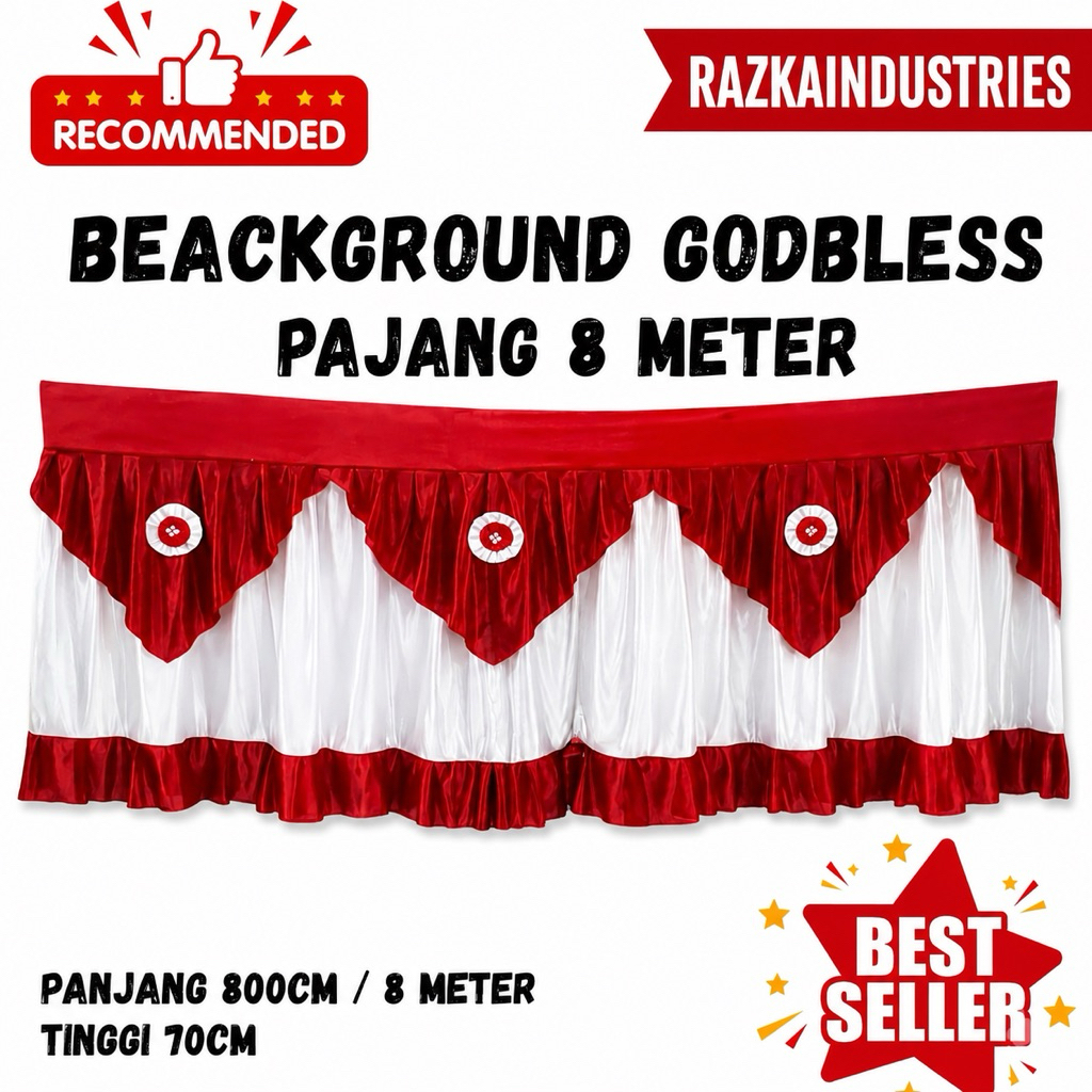 BENDERA Background Godbless Merah Putih 8 Meter Premium | Dekorasi Panggung Hajatan, Sound System, E