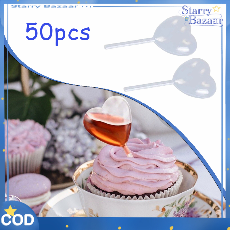 50pcs Pipet Puding Bentuk Hati Pipet Tetes Puding Menebal Pipet Kue Pipet Buat Puding