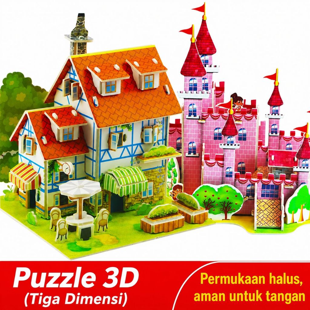 3D Puzzle Paper House / DIY Puzzle Paper House / Mainan Edukasi Puzzle Anak / 3D Paper House