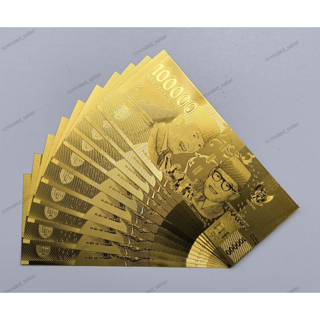 Uang souvenir gold foil 100.000 rupiah soekarno hatta NKRI soufenir goldfoil 100000 soetta