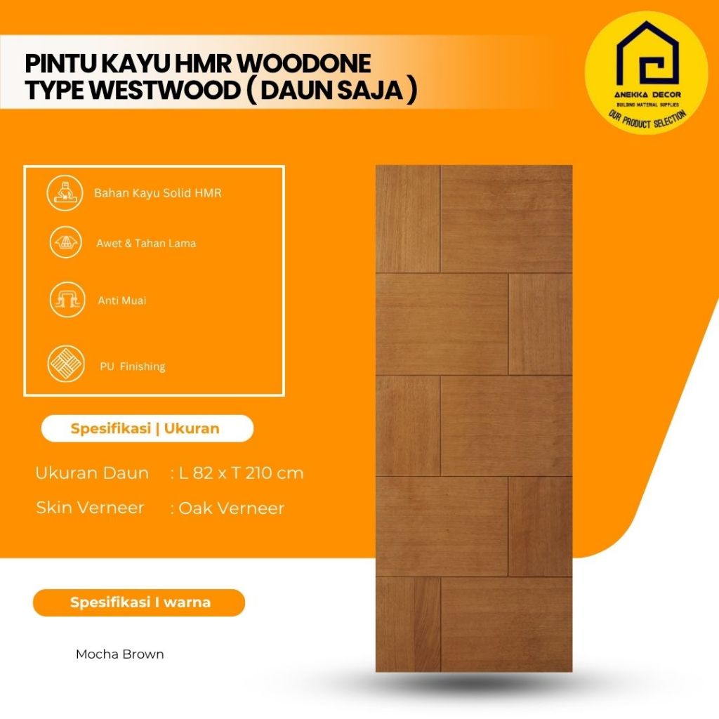 WOODONE Daun Pintu Kayu Solid HMR type WESTWOOD Ukuran 82 x 210 cm Finishing Cat