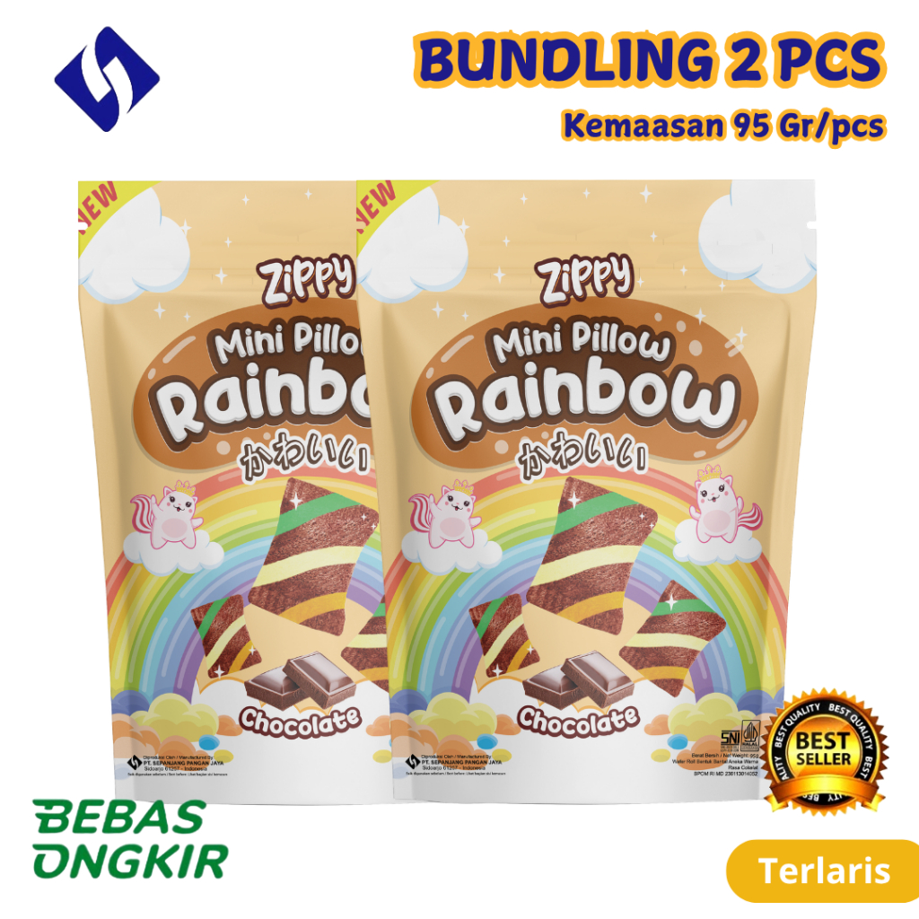 Biskuit Zippy Mini Pillow Rainbow Rasa Cokelat 95 Gr