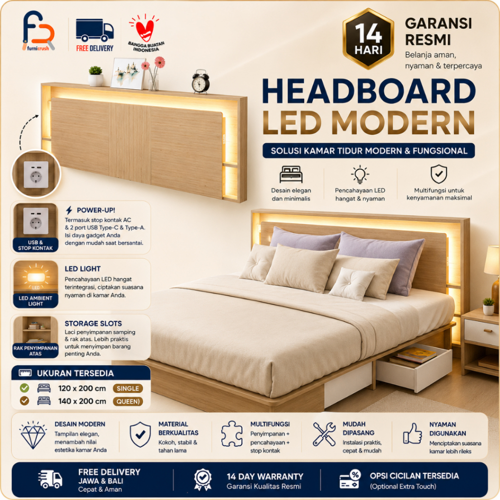 Furnicrush Headboard Kasur / Sandaran Kasur / Sandaran Dipan / Dipan Tempat Tidur / Sandaran kasur u