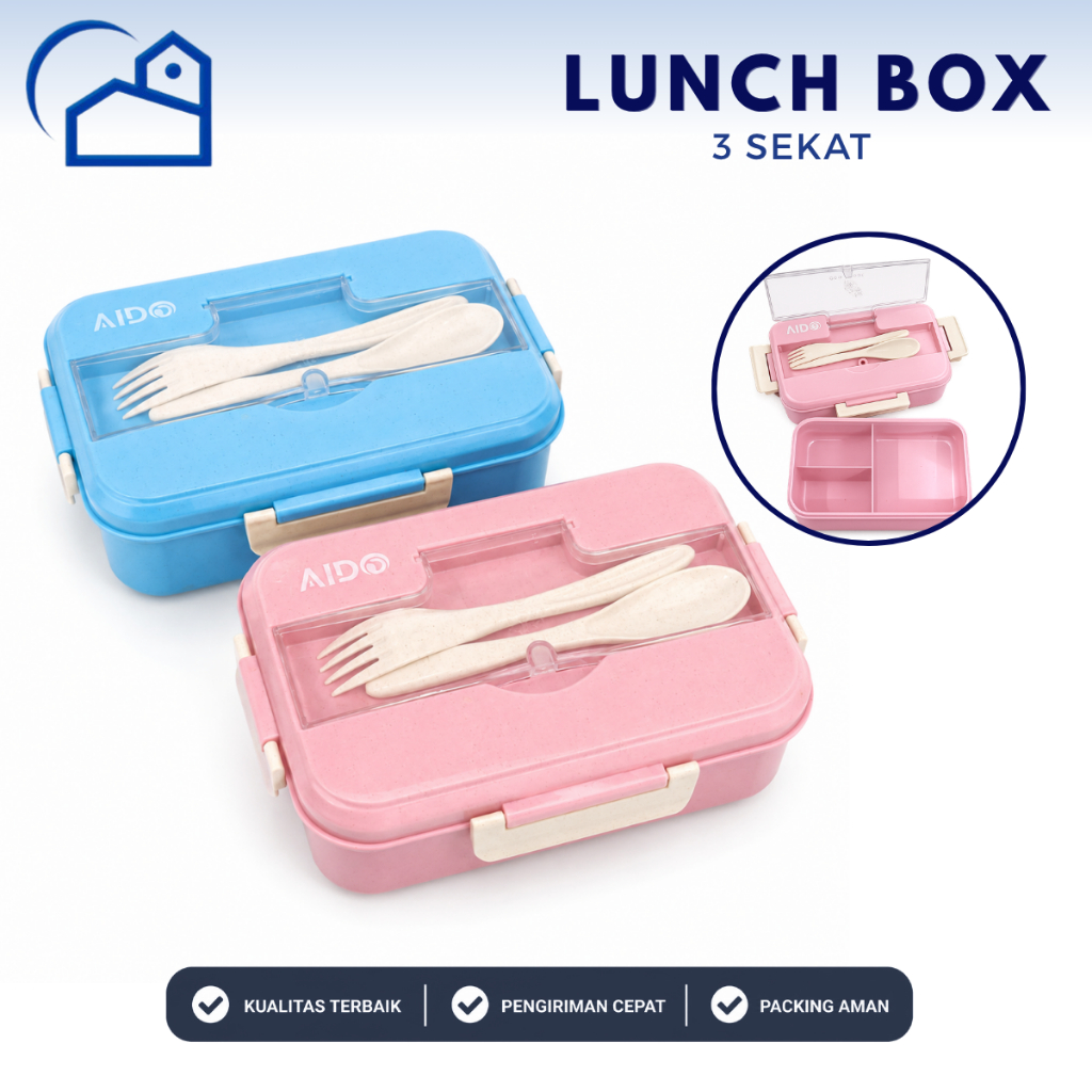 HOMESTATION - GROSIR Lunch Box Set Kotak Makan Bekal 1L Free Sendok Garpu Set 31003 NO BOX
