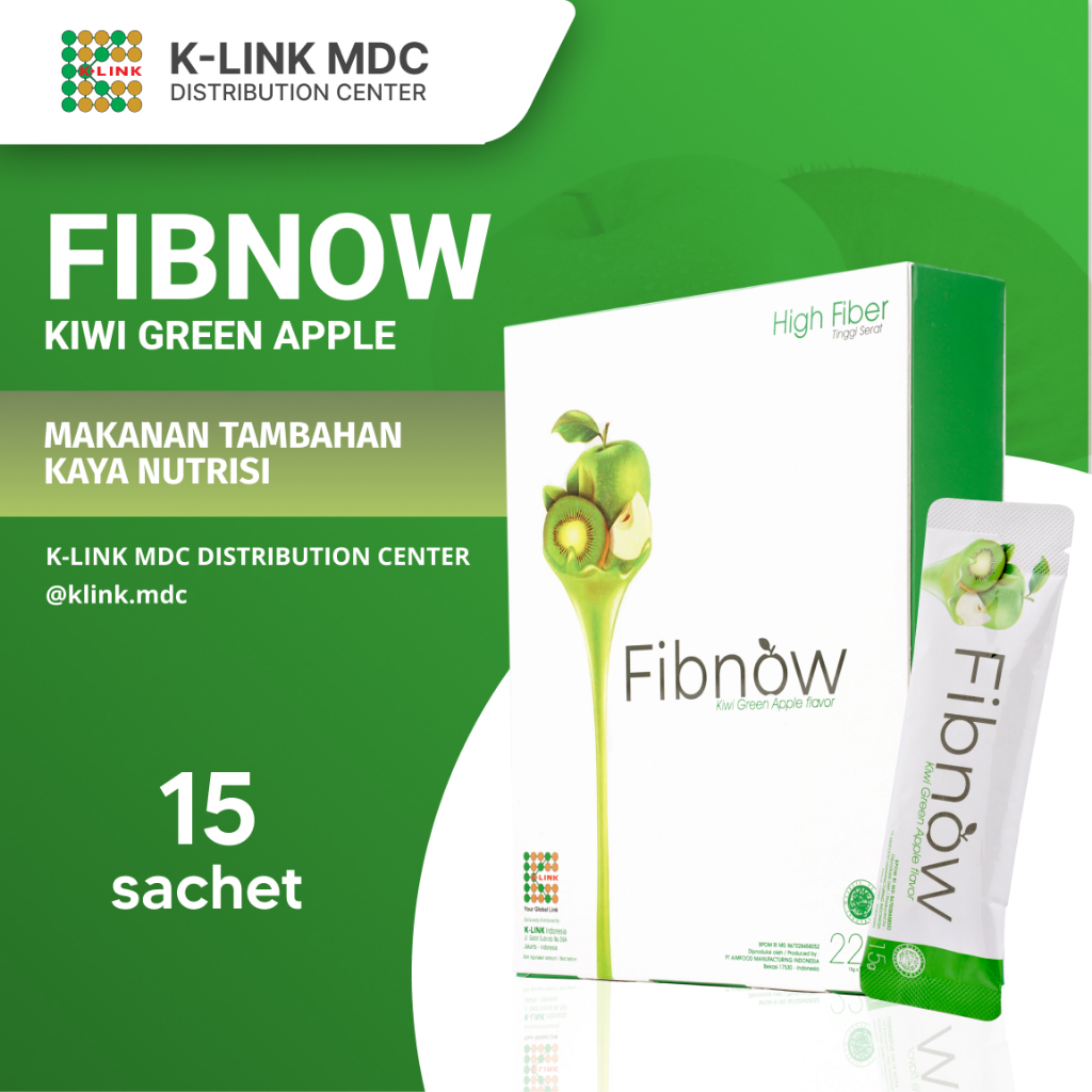 Fibnow Nutrition High Fiber (1 Box isi 15 Sachet) Makanan Tambahan Kaya Nutrisi dengan Kiwi Green Ap
