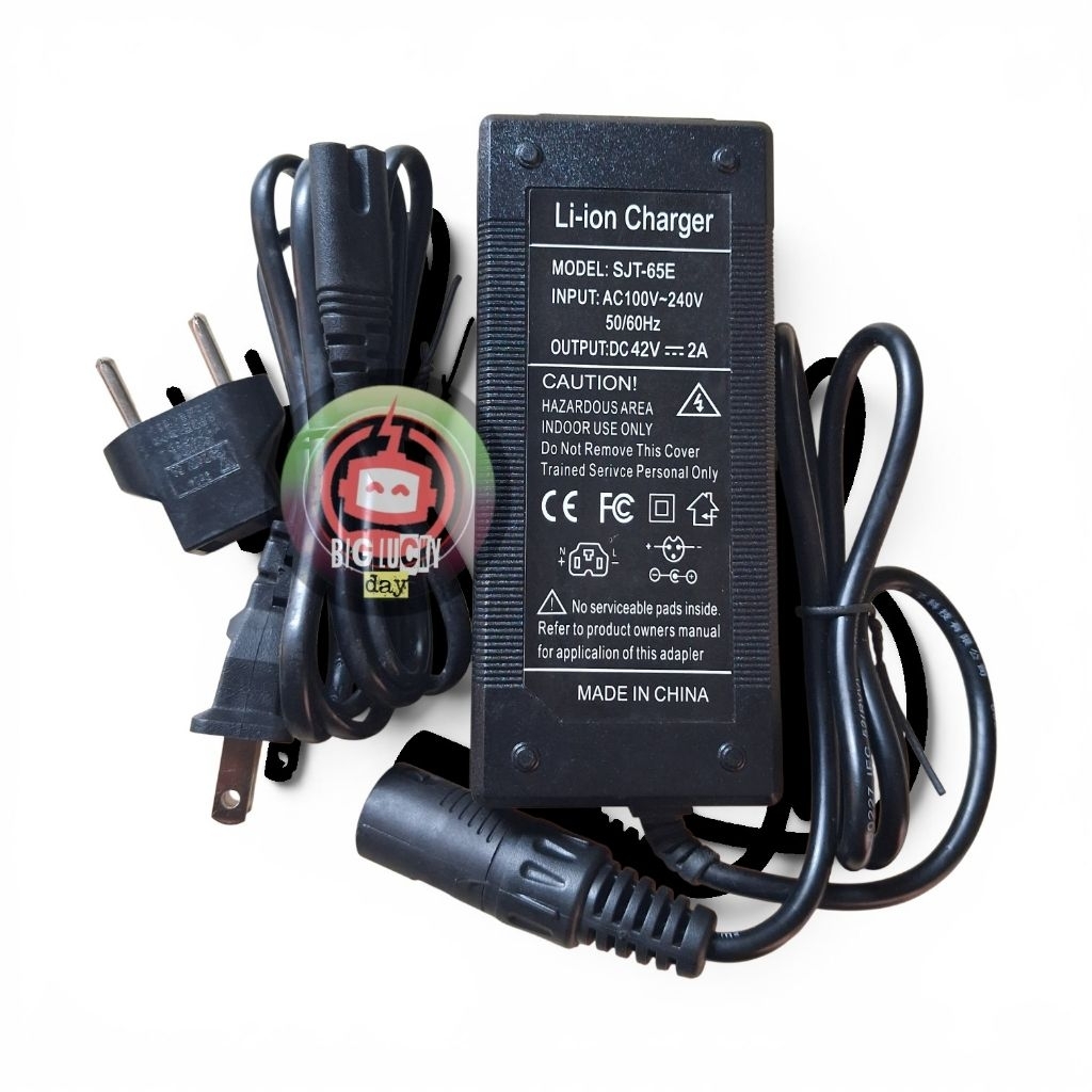 CHARGER BATERAI LI-ION MODEL SJT-65E INPUT VOLTASE AC 100V-240V OUTPUT DC 42V 2A KUALITAS PREMIUM UN