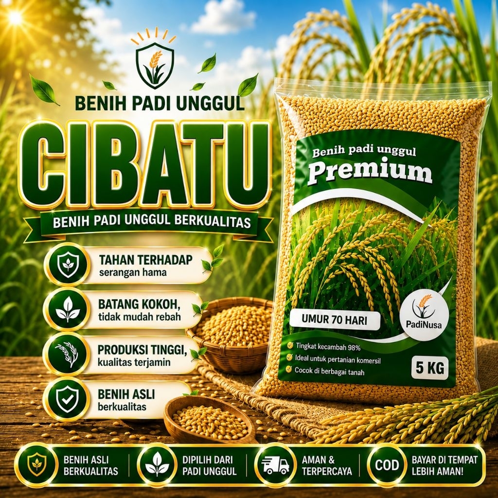 PadiNusa Benih Padi Unggul CIBATU 5 KG Premium Tahan Hama Batang Kokoh Produksi Tinggi