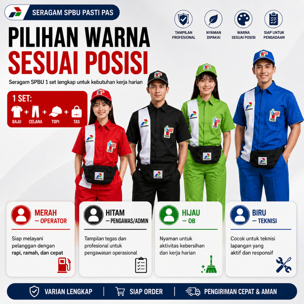 SERAGAM SPBU BAJU+TOPI+TAS PERTAMINA - OPERATOR - PENGAWAS - OFFICE BOY - TEKNISI