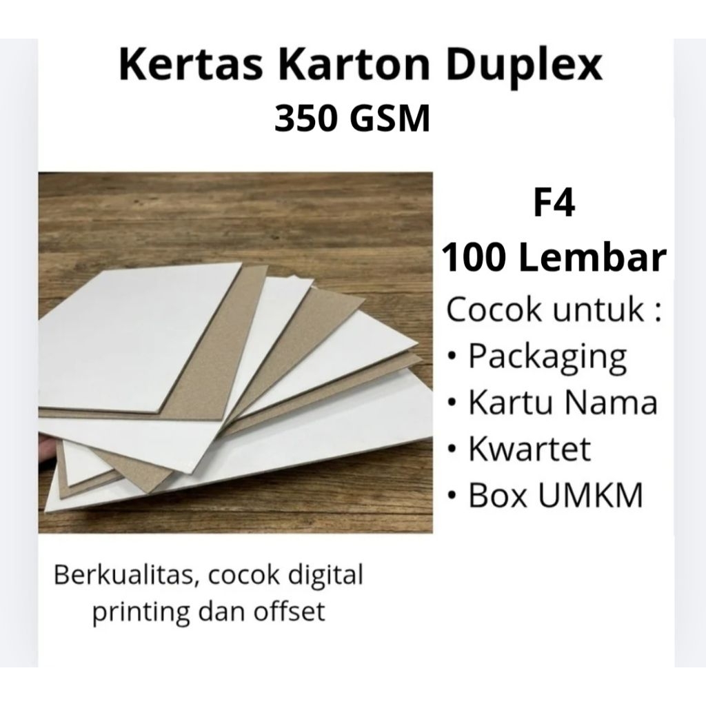 Kertas Karton Duplex Premium 350 GSM F4 Isi 100 Lembar | Bahan Packaging & Box Makanan