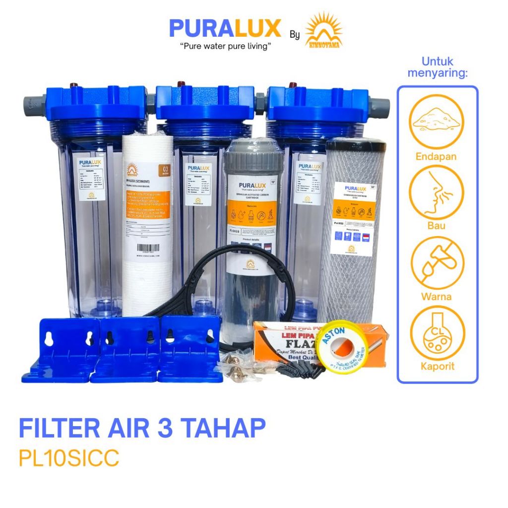 Paket Housing Filter Air Sumur Bor 3 Tahap SGC / Penjernih Air Toren & PDAM 10 Inci / Water Filter A