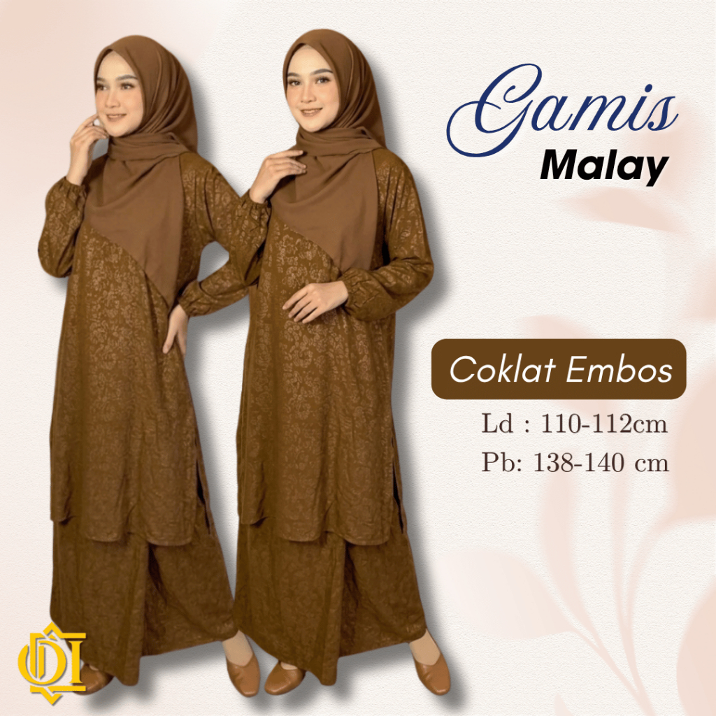 Gamis Malay Premium Setelan Baju Melayu Wanita Mewah coklat Embos