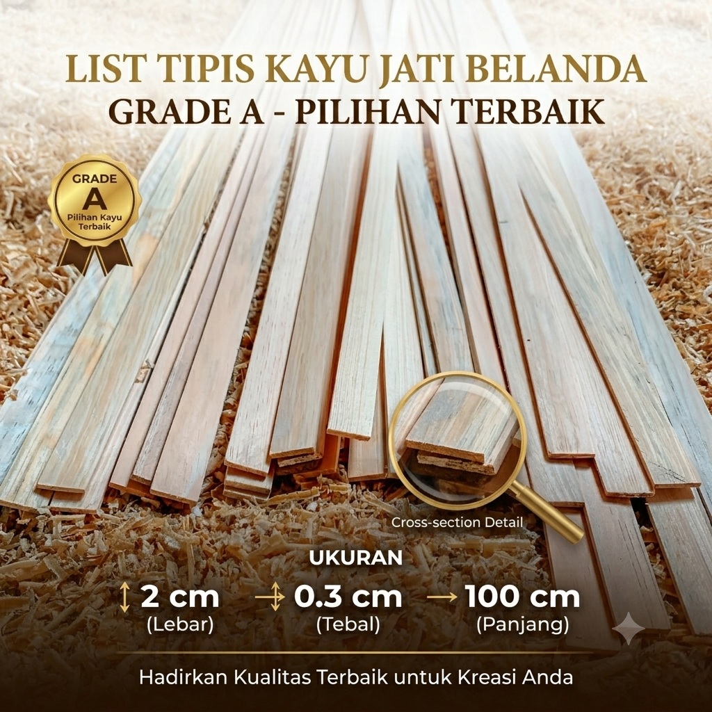 List kayu tipis 2.cm x 0,3,mm x 100.cm isi 24.pcs kayu baru tanpa lubang sudah halus