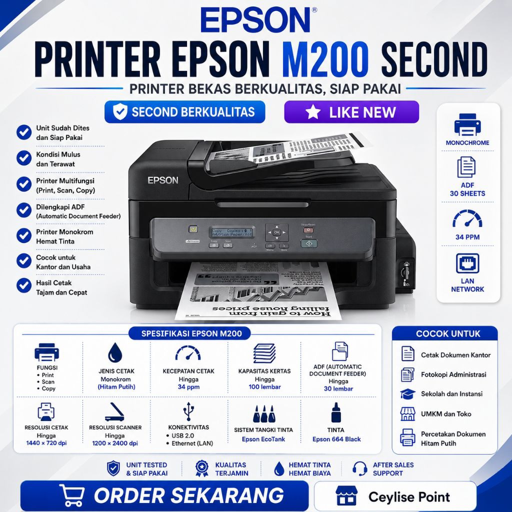 Printer Epson M200 Bekas Original | Print Scan Copy Monokrom | Kondisi Normal Siap Pakai