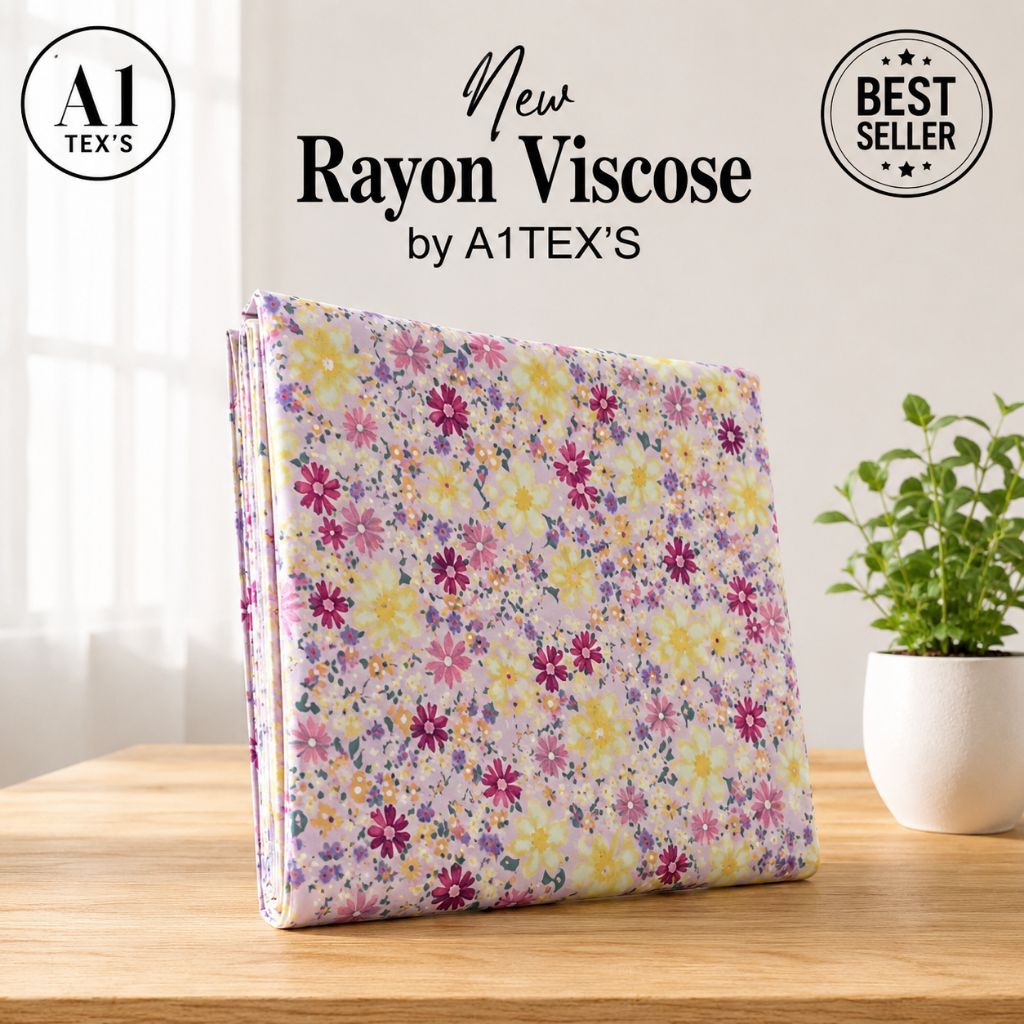 Kain Katun Rayon Viscose Premium - Kain Rayon Viscose Premium Motif Garden Pastel Bloom - Kain Rayon