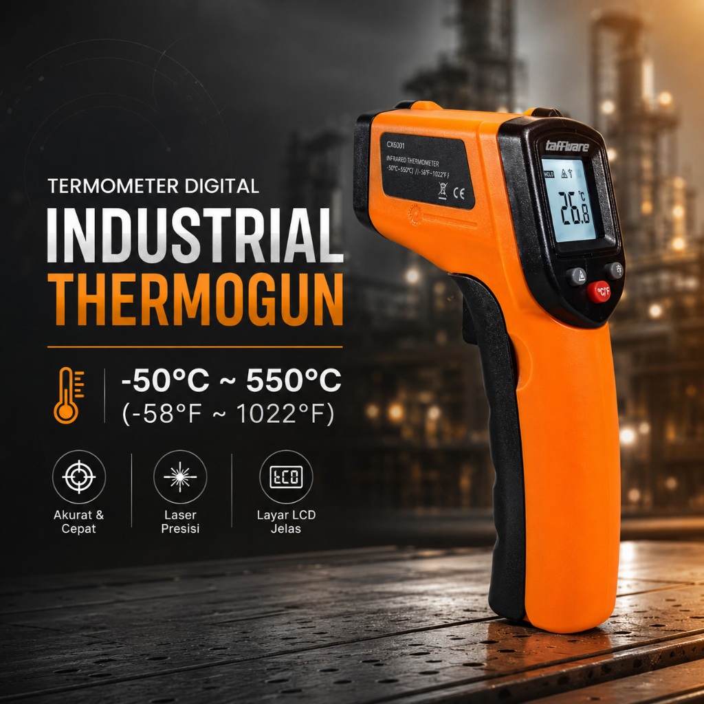 Termometer Industrial Digital Thermogun Infrared Backlit LCD