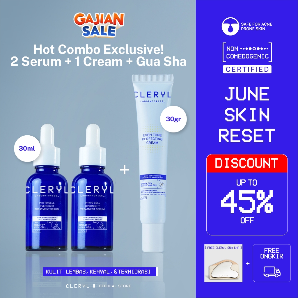 CLERYL New Combo Exclusive 30ml | 2 Serum + 1 Even Tone Cream FREE Gua Sha Mirror | Brightening Anti