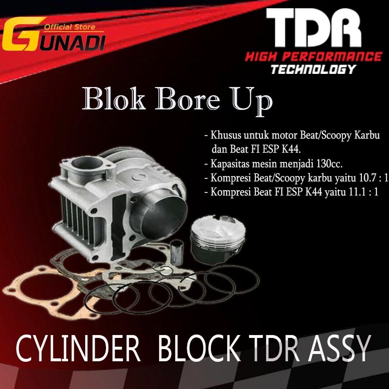 TDR Blok Seher Bore Up Piston Forget BEAT /Scoopy / SPACY Karbu / BEAT FI ESP 54.5 mm Up to  130 CC