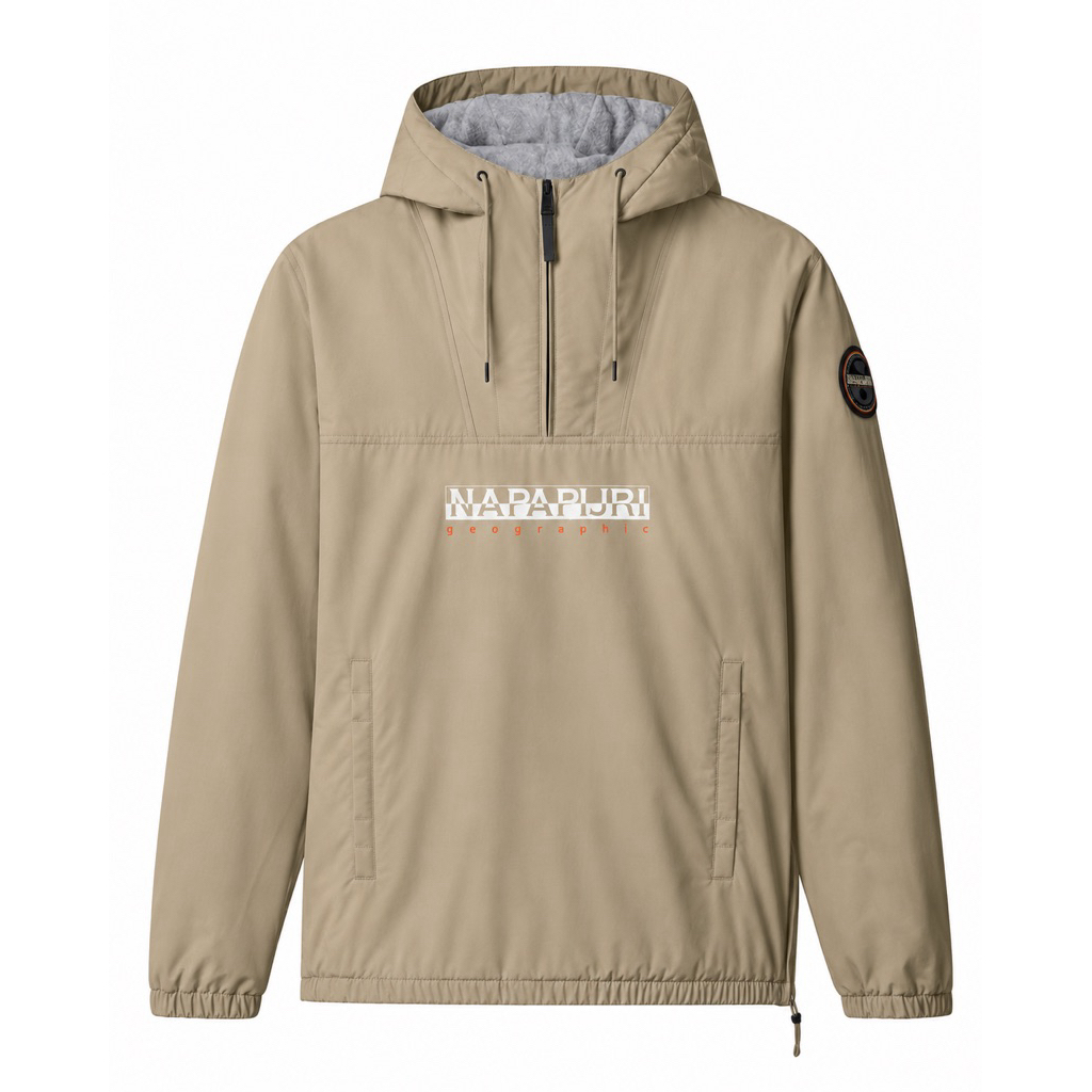 Napapijri Avergreen Anorak Winter Hooded Jacket In Natural Morel