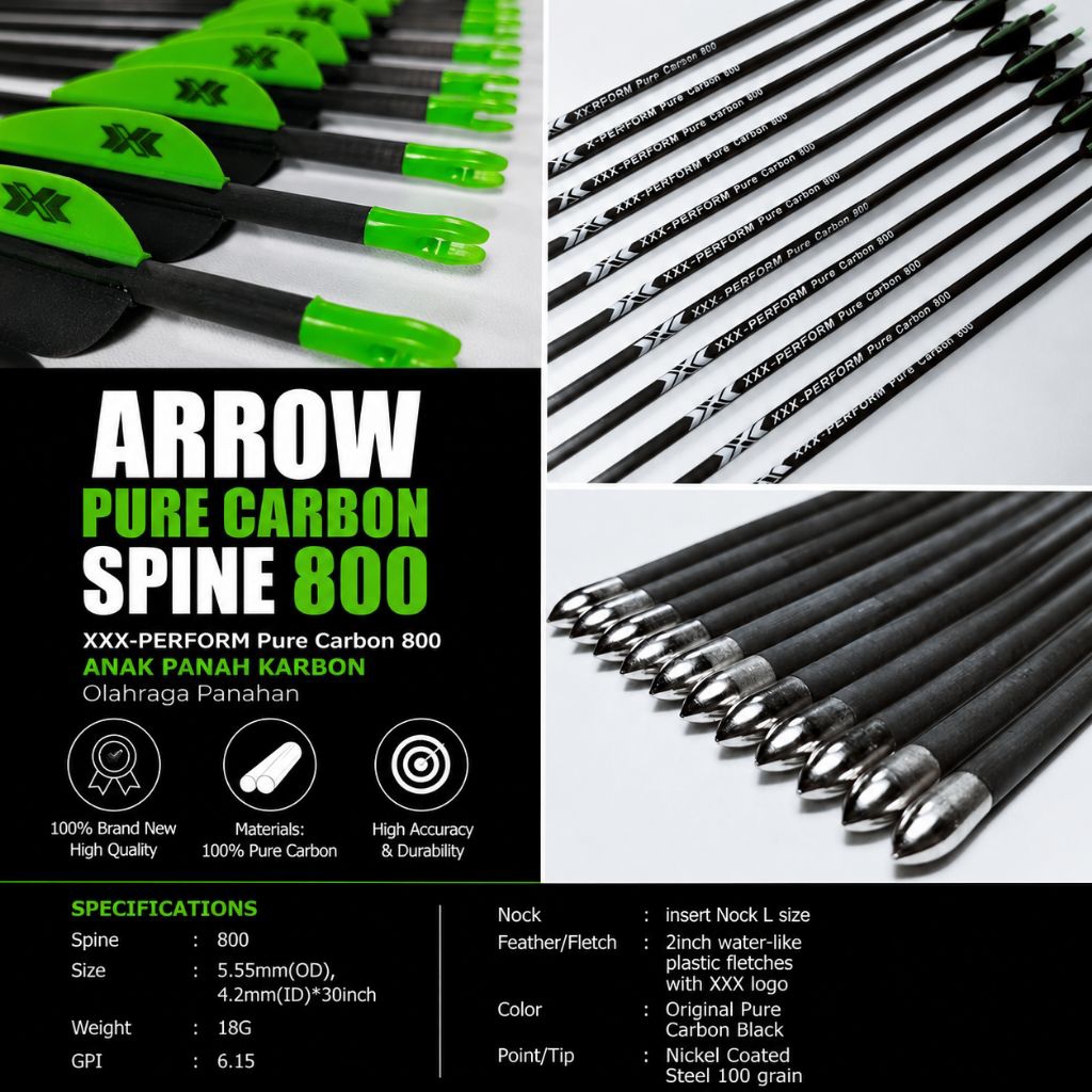 Arrow Carbon Spine 800 XXX-PERFORM Pure Carbon 30 Inch Arrow Carbon Recurve Compound Archery