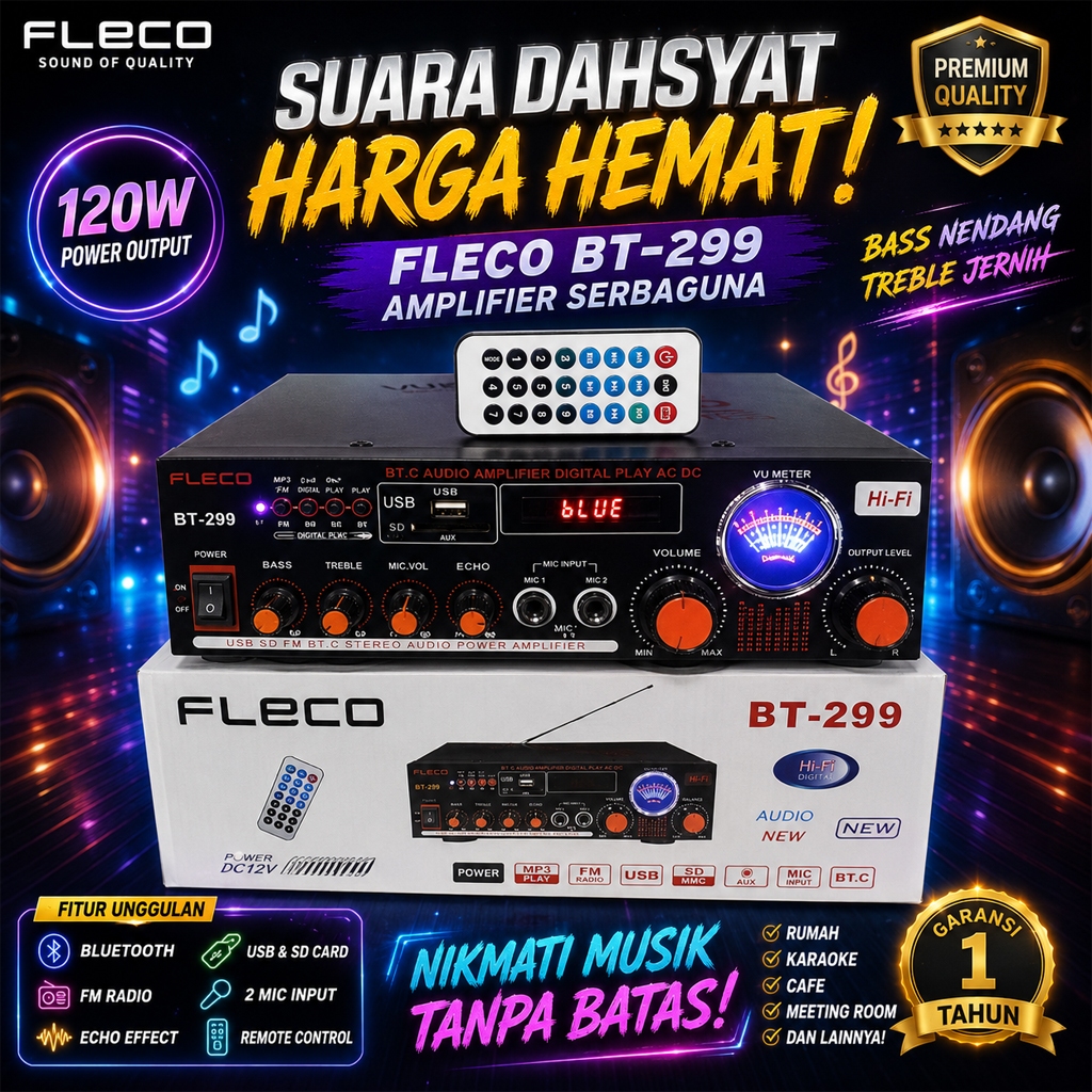Power amplifier - Amplifier Fleco BT 299 AC dan DC - Ampli Bluetooth