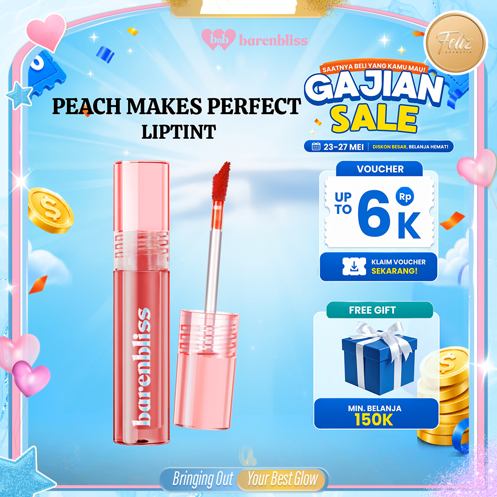 * FELIZ * BNB Barenbliss Lip Tint Peach Makes Perfect | Lip Stain Gloss | Tahan 24 Jam | Longlasting