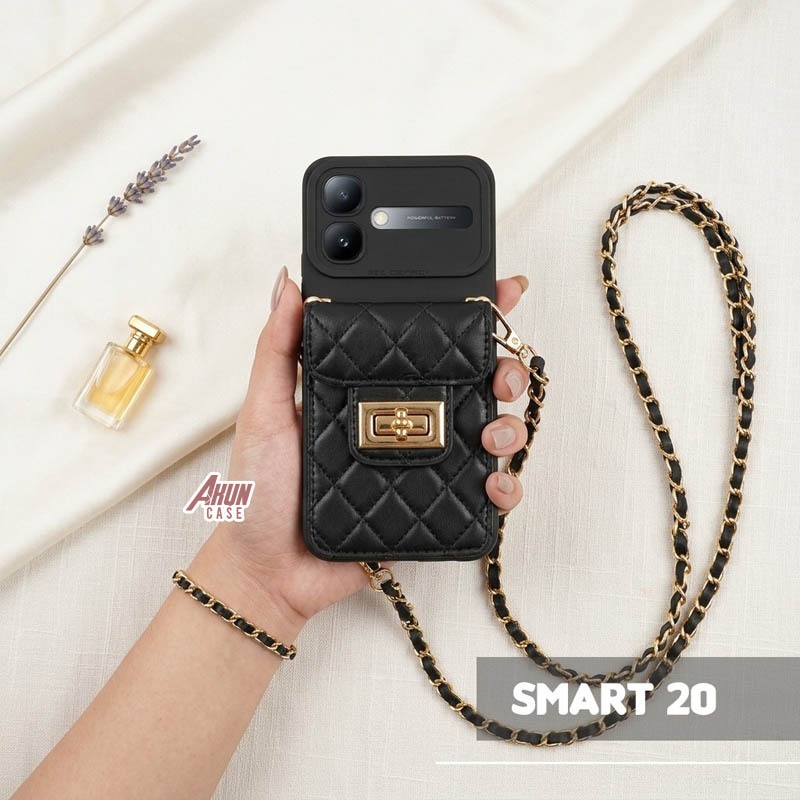 Case Dompet Hitam For Infinix Smart 20  - Casing Dompet Lucu -  Case Hp Infinix Smart 20