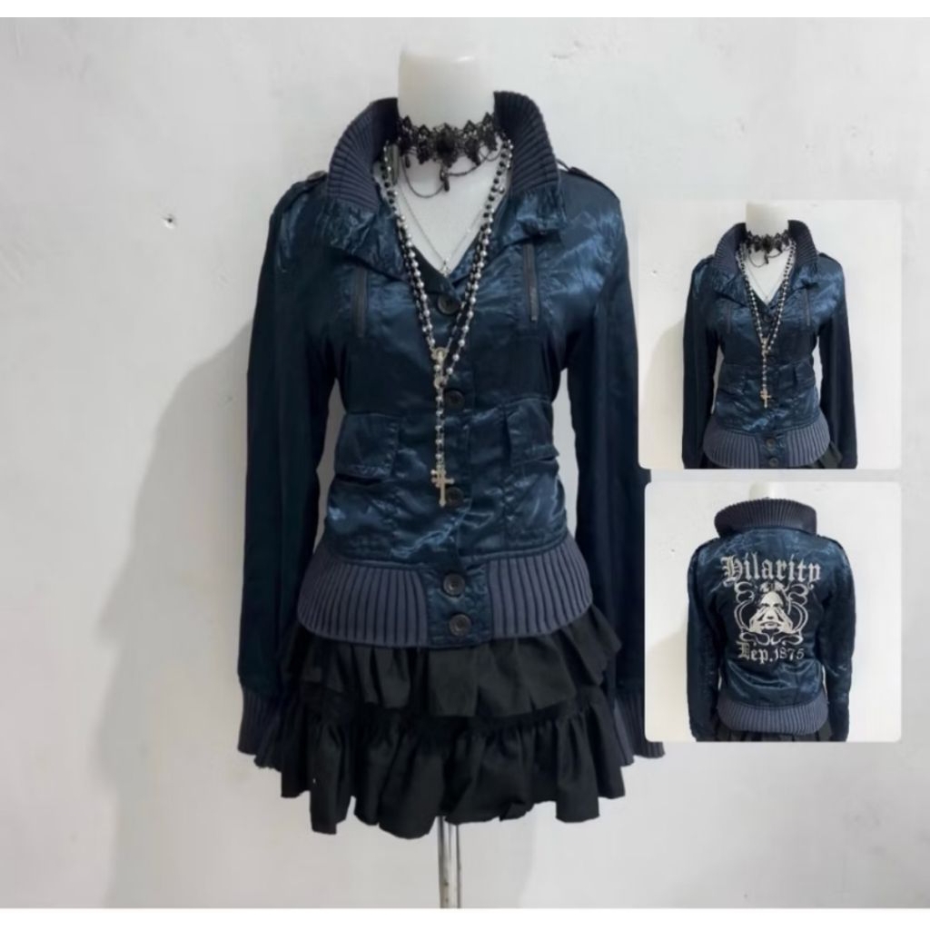 navy silk jacket | baddie, alt, grunge | pls read desc