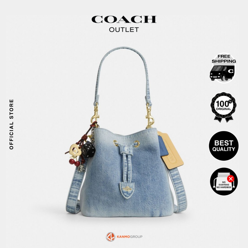 Coach Rowan Bucket Bag In Loved Denim With Charms - Tas Jinjing Wanita
