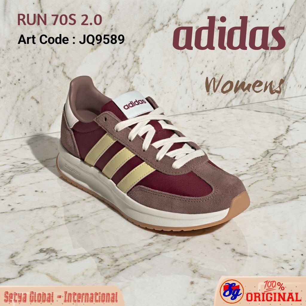 Sepatu ADIDAS Shoes WOMENS WANITA Lifestyle RUN 70S 2.0 Maroon Powder Yellow Earth Strata JQ9589 Set