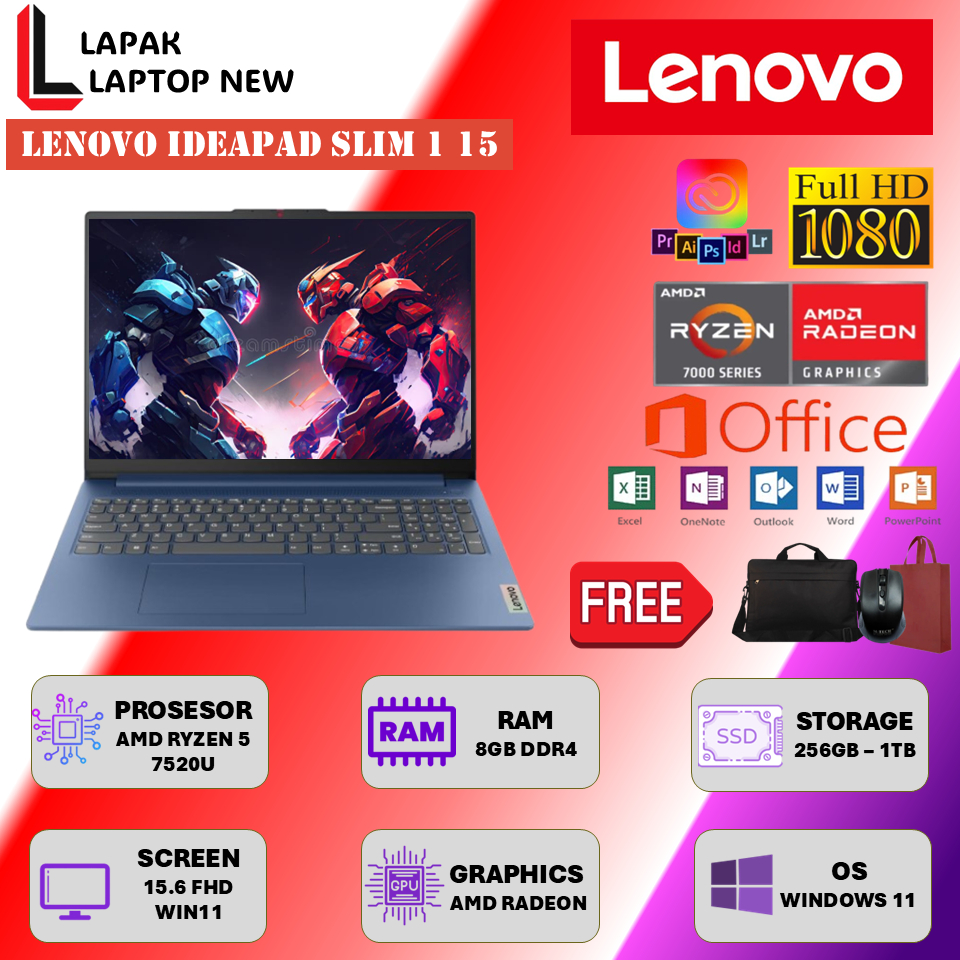 LENOVO Ideapad Slim 1 15 Ryzen 5 7520 8GB 512GB W11 15.6-Inch FHD