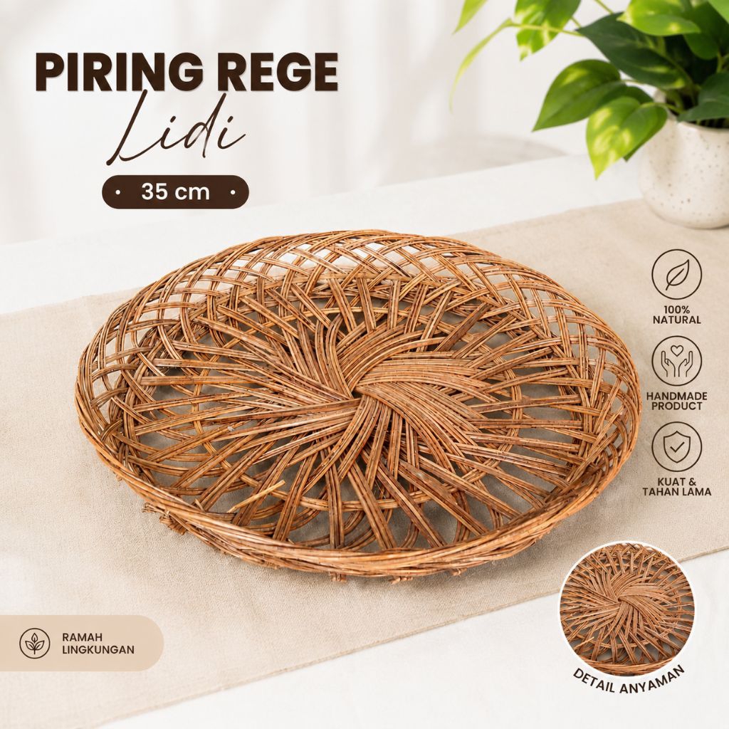 piring lidi rege 35 cm anyaman piring lidi besar piring lidi pernis piring rotan lidi