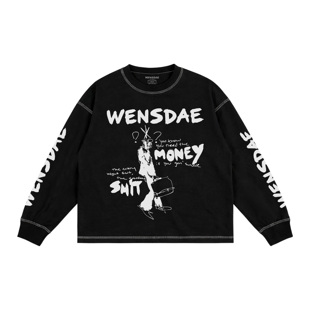 Wensdae Overlock outside t-shirt kaos miror boxy Money Smit longsleeve unisex