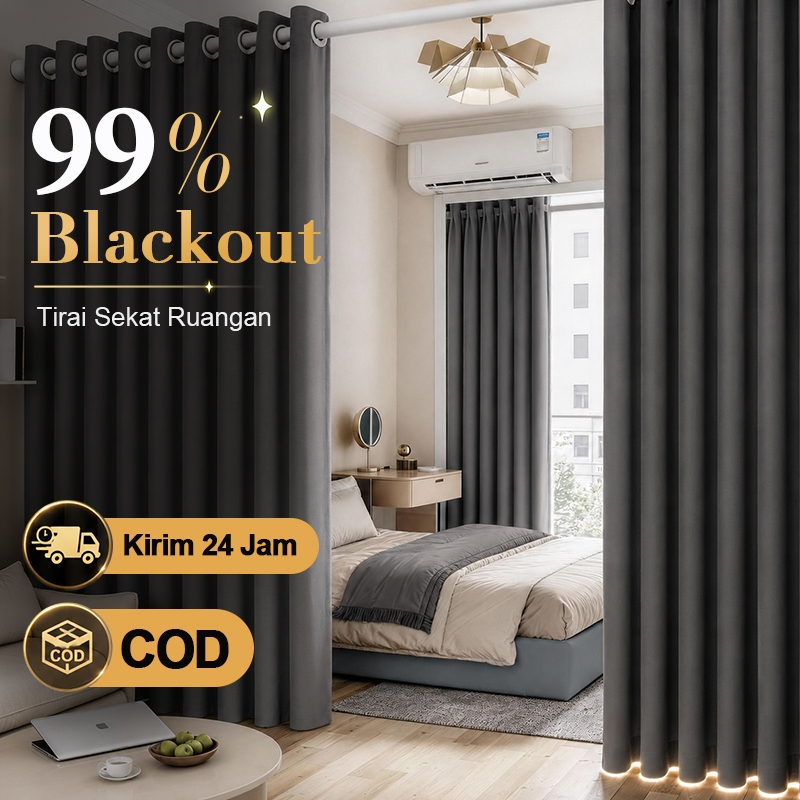 Tirai pembatas, tirai pembatas kamar, tirai pembatas kamar tidur 99% Blackout Menghalangi Cahaya Hem