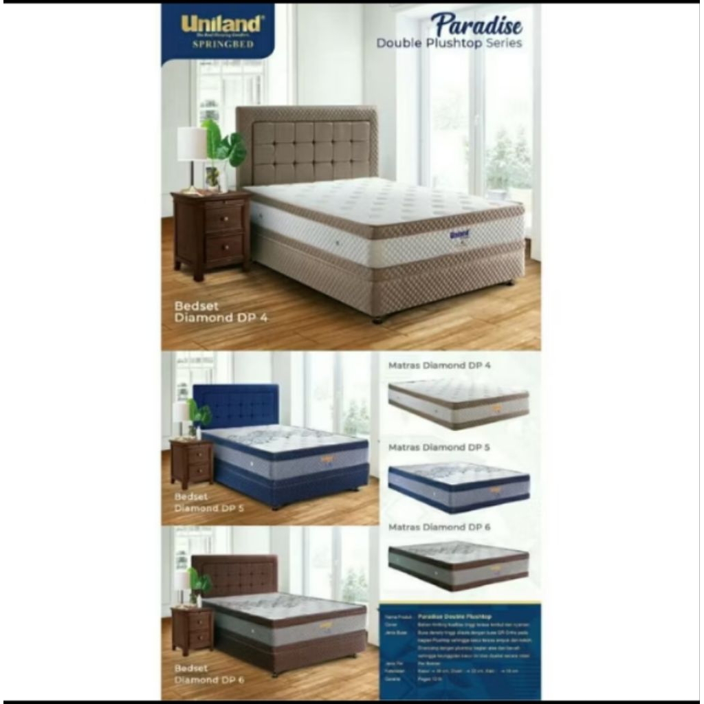 Uniland SPRINGBED UNILAND PARADISE DOUBLE PLUSHTOP DIAMOND - FULL SET