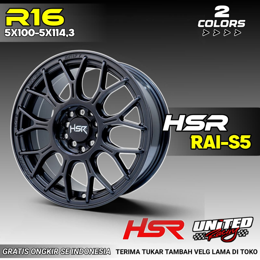Velg Mobil R19 HSR RAI-S5 Pcd 5x100-5x114,3 Untuk Innova, Xpander, Rush, Ertiga Ring 19 Iridium Grey