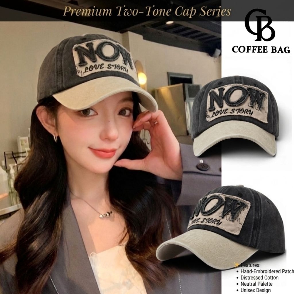 [CB] Topi Baseball Vintage Pria Wanita NOW Bordir Washed Denim Cap Adjustable Casual Outdoor TPI-424