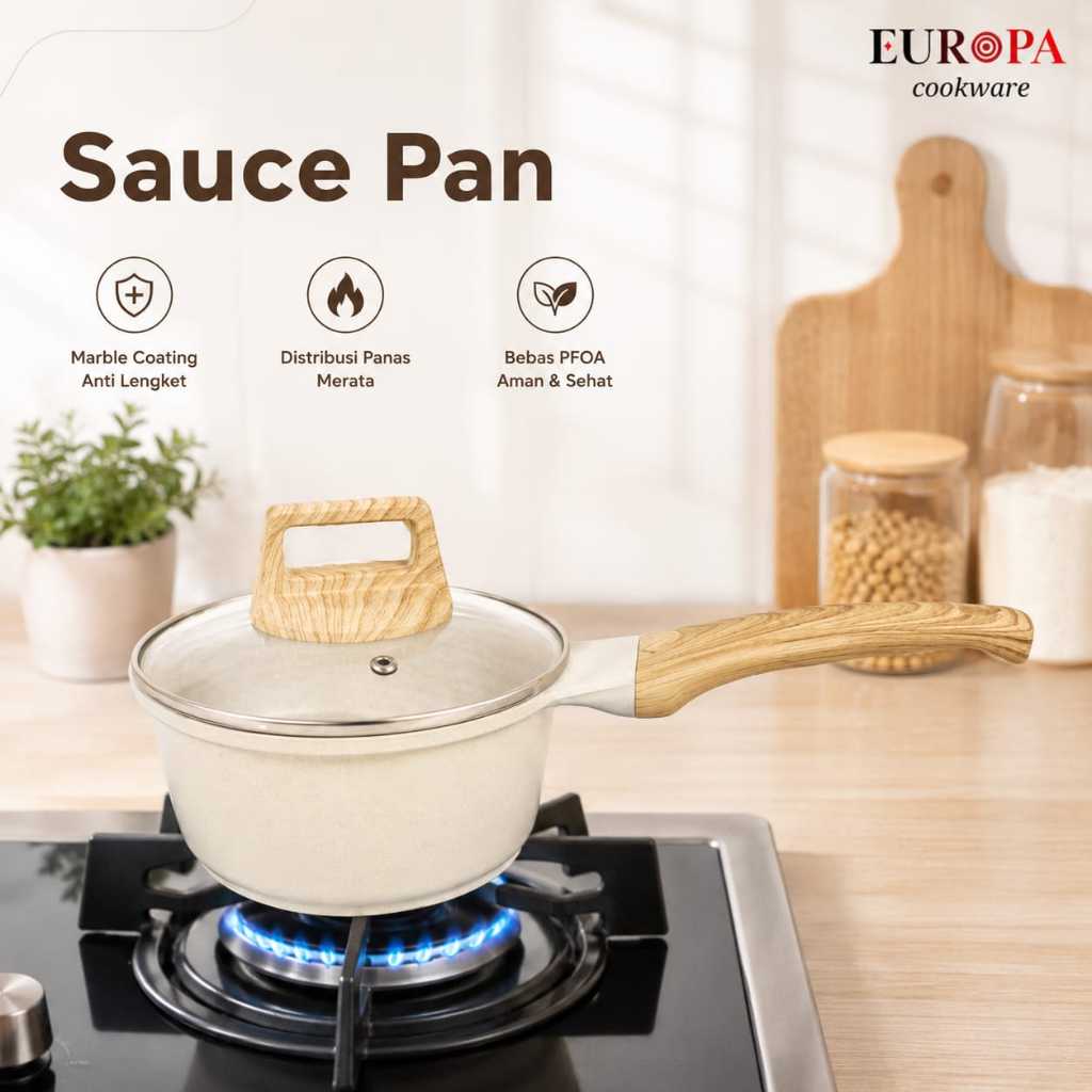 Europa cookware sauce pan marble panci anti lengket dengan tutup