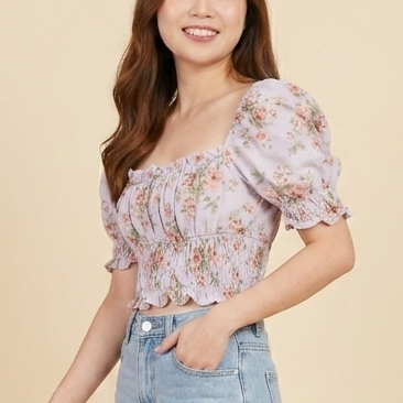 H&M Floral Smocked Crop Top