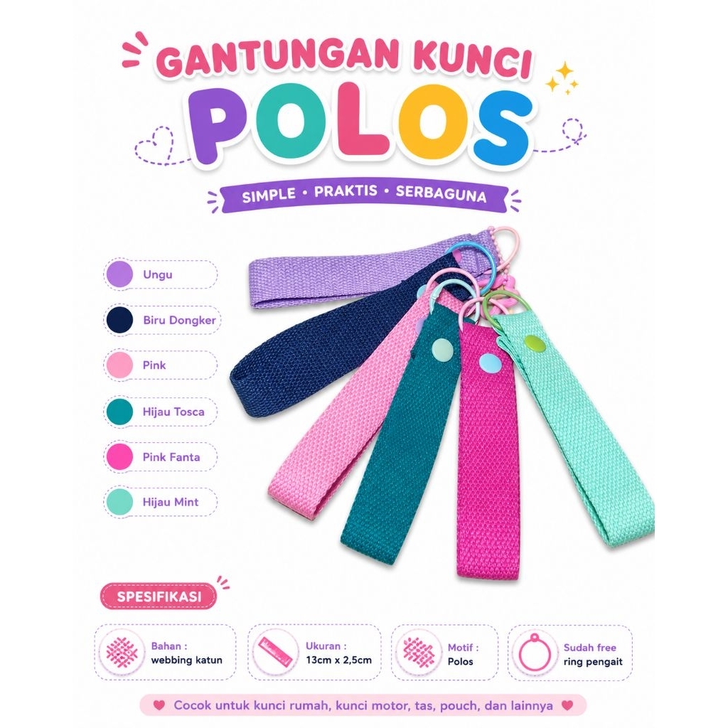 Webbing Keychain Polos / Gantungan Kunci Handmade / Webbing Katun