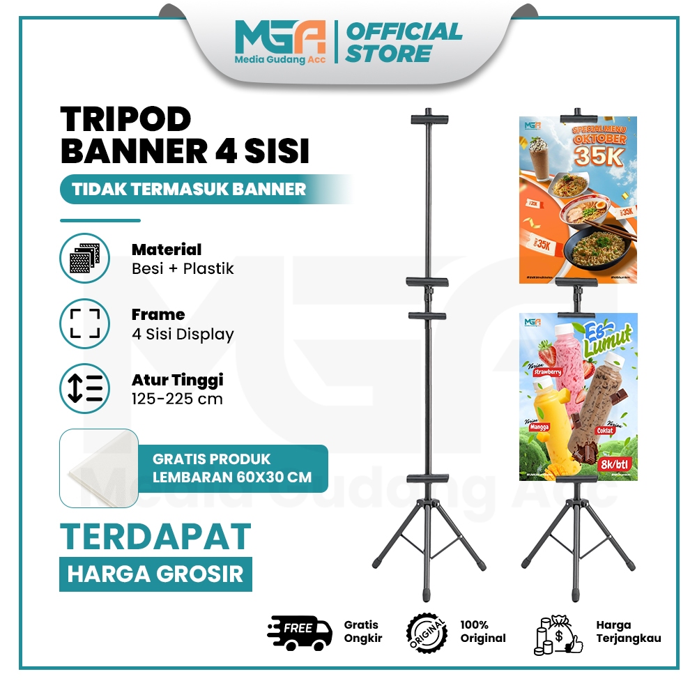 Tripod Banner 4 Sisi / Standing Banner Promosi / Tripod Stand Banner Berdiri / Tiang Banner 4 Sisi /
