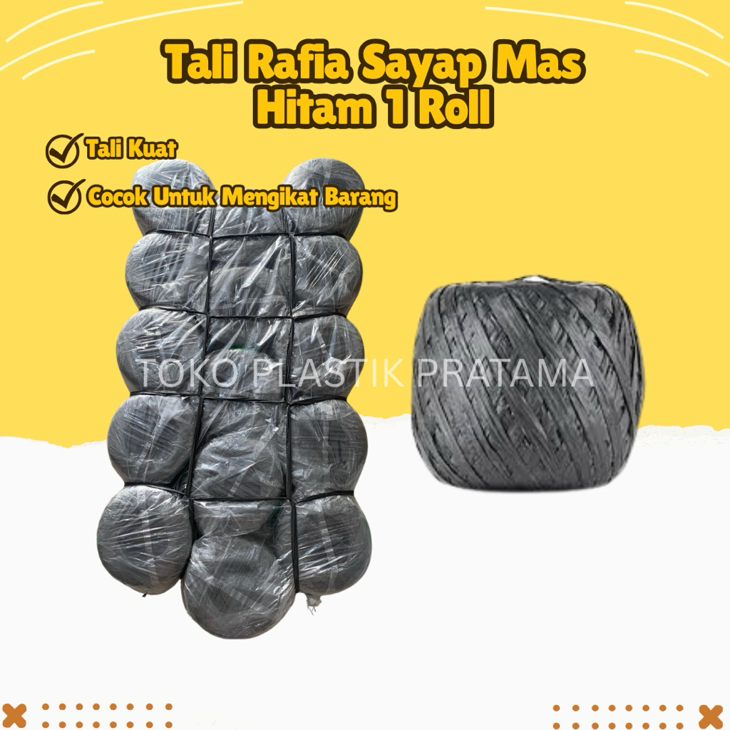 Tali Rafia Hitam Sayap Mas 1 Roll Untuk Mengikat Barang