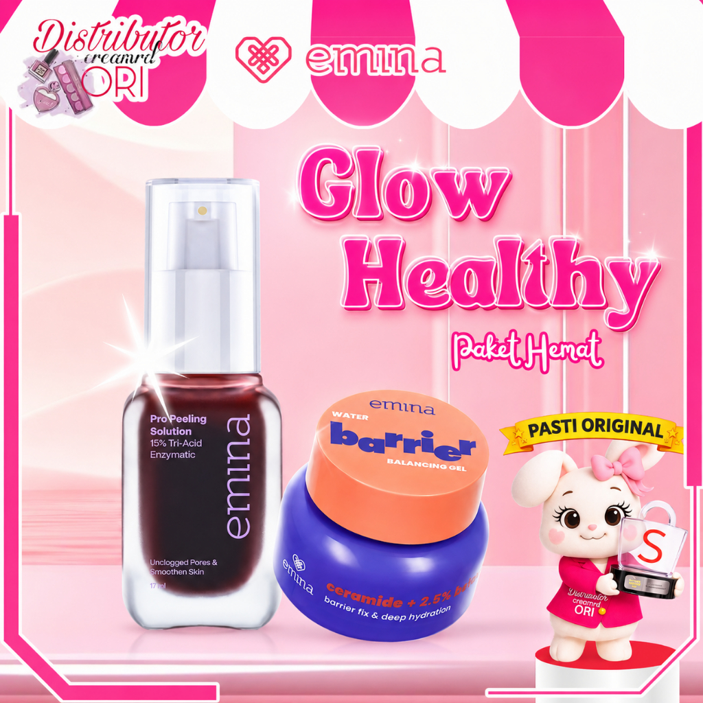 [ PAKET ISI 2 PCS ] EMINA Glow Healthy Serum Peeling Solution + Moist Water Barrier Balancing Gel | 