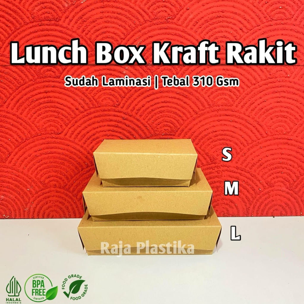 (310 GSM) Paper Lunch Box Kraft Laminasi Tebal Premium | Tempat Makan Paper Kertas
