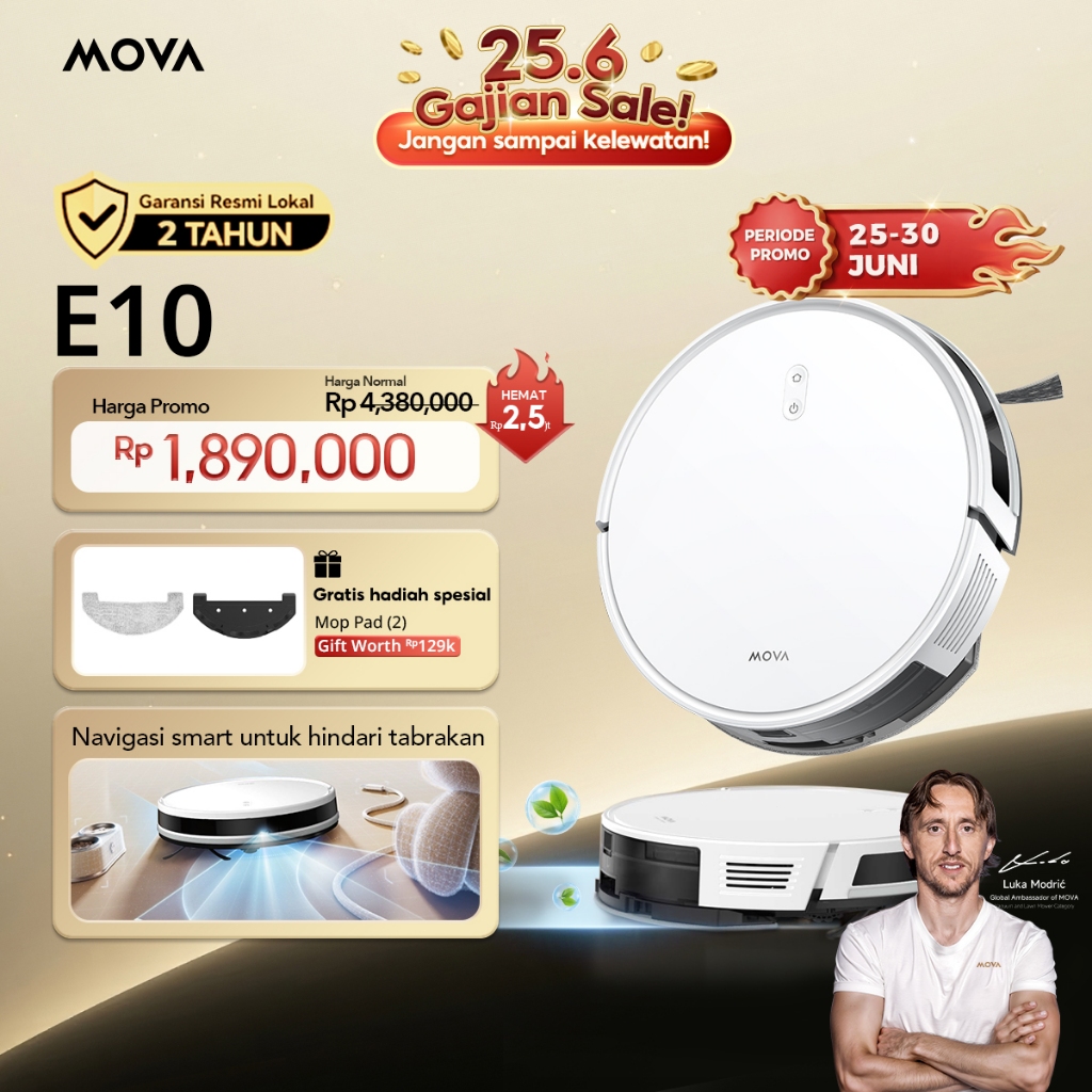MOVA E10 Vakum Robot Otomatis 4500Pa Vacuum dan Pel Lantai Smart Mapping Anti Tabrak Cocok untuk Rum