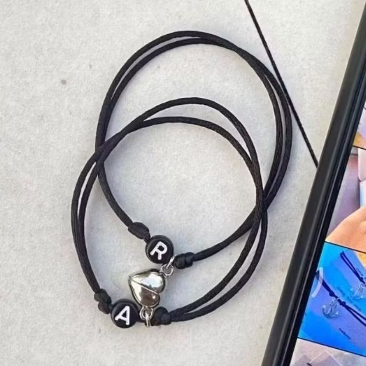 Gelang Couple Tali Korea Mahnet Love Inisial Huruf