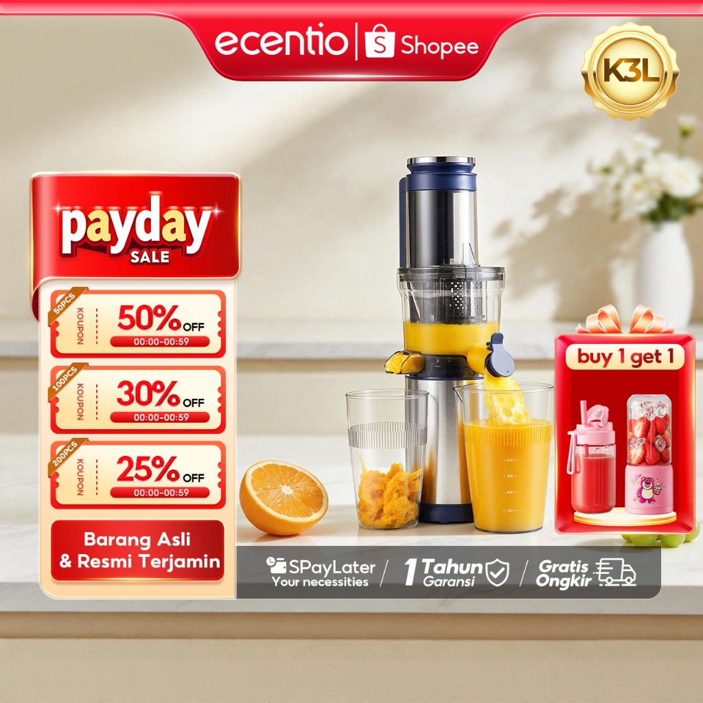 ecentio slow juicer portable 79mm caliber multifungsi blender tanpa ampas bear 700ML+600ML 180W blen