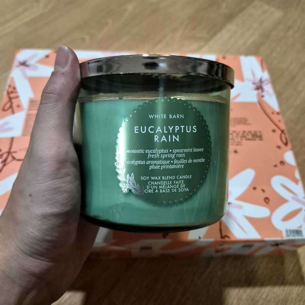 BBW Eucalyptus Rain Scented Candle 3 wicks - Lilin Aromatherapy 3 Sumbu 411g